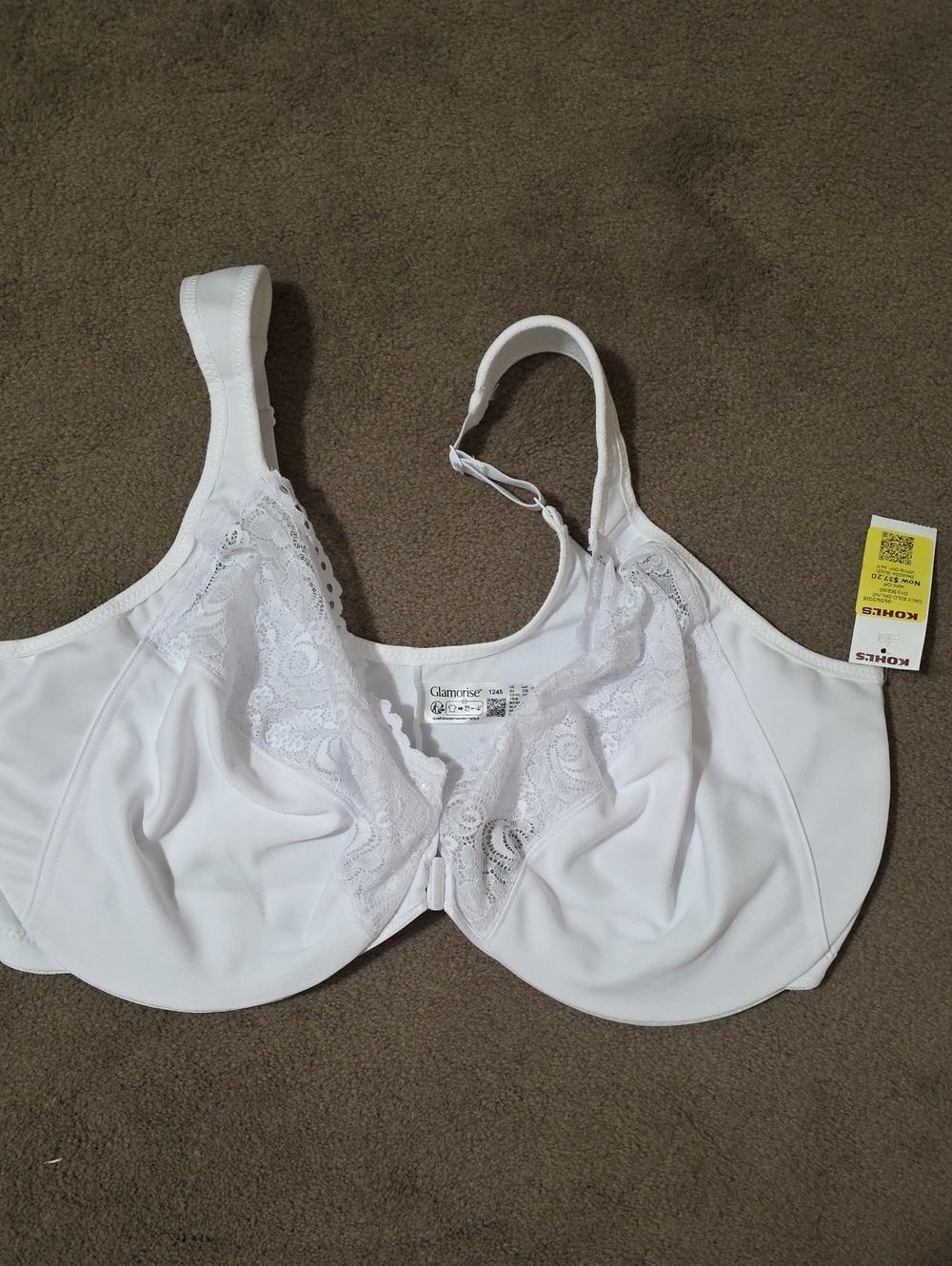 Glamorise White Lace Front-Closure Full Coverage Bra